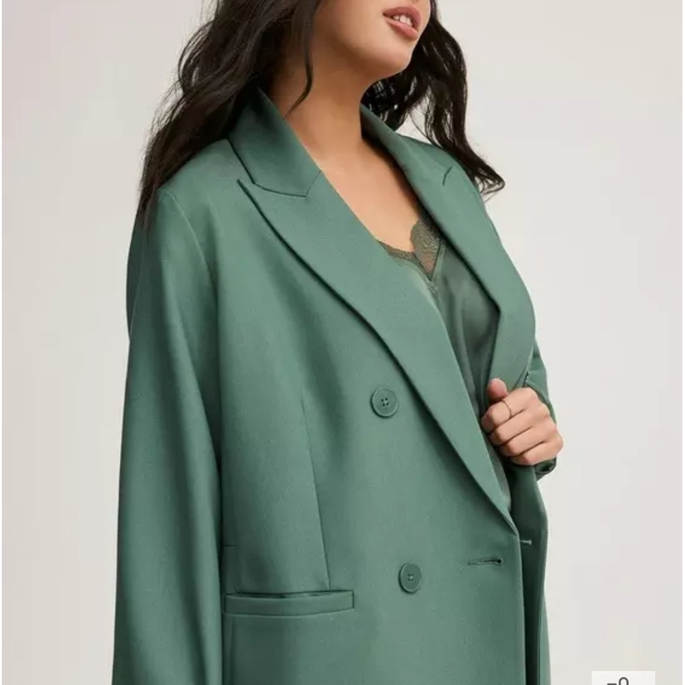 Studio Double-Breasted Teal Green Blazer - Picture 4 of 6